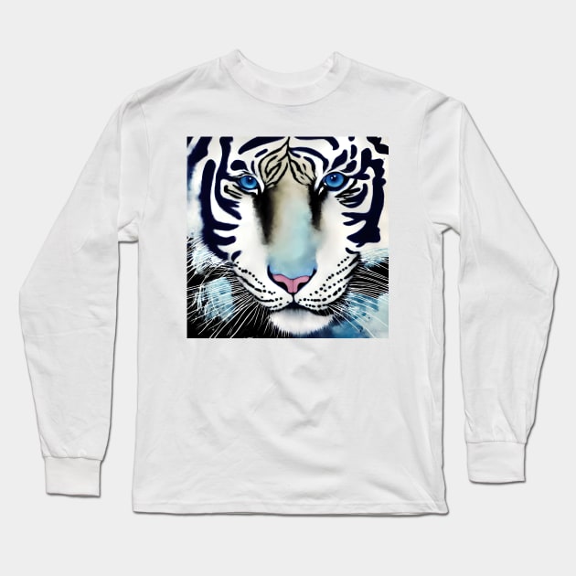 Lucky Tiger Blue Eyes Long Sleeve T-Shirt by adorcharm